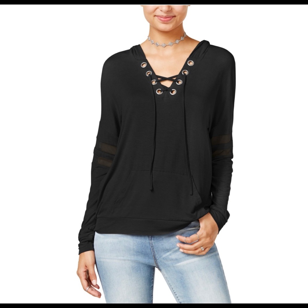 Hippie Rose Womens Lace Up Hoodie Sweatshirt